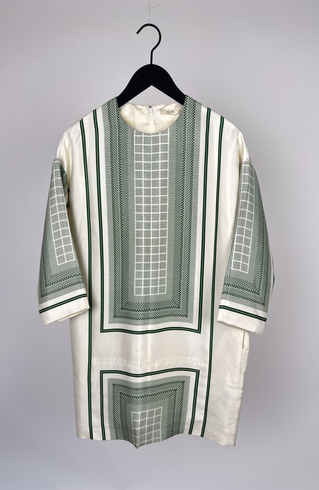 Céline Dress silk White w green size FR38(36)