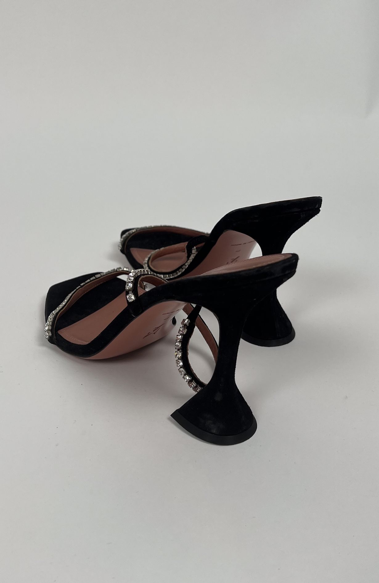 Amina Muaddi heels black w crystals 