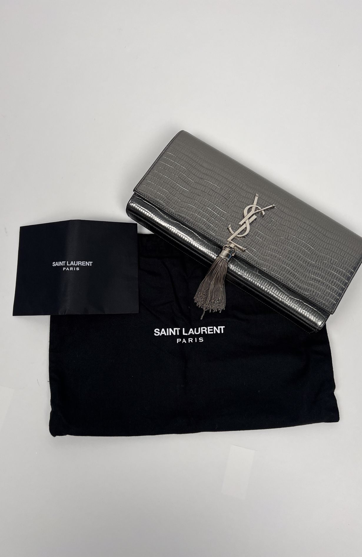 Saint Laurent clutch grey with tassel + dustbag 