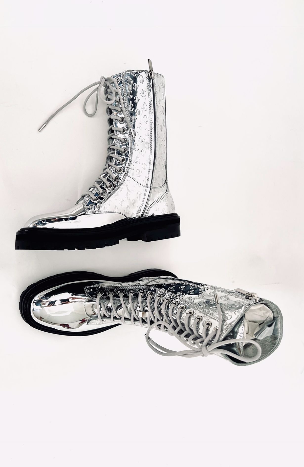 Jimmy Choo Silver Boots - Size 38 + Box