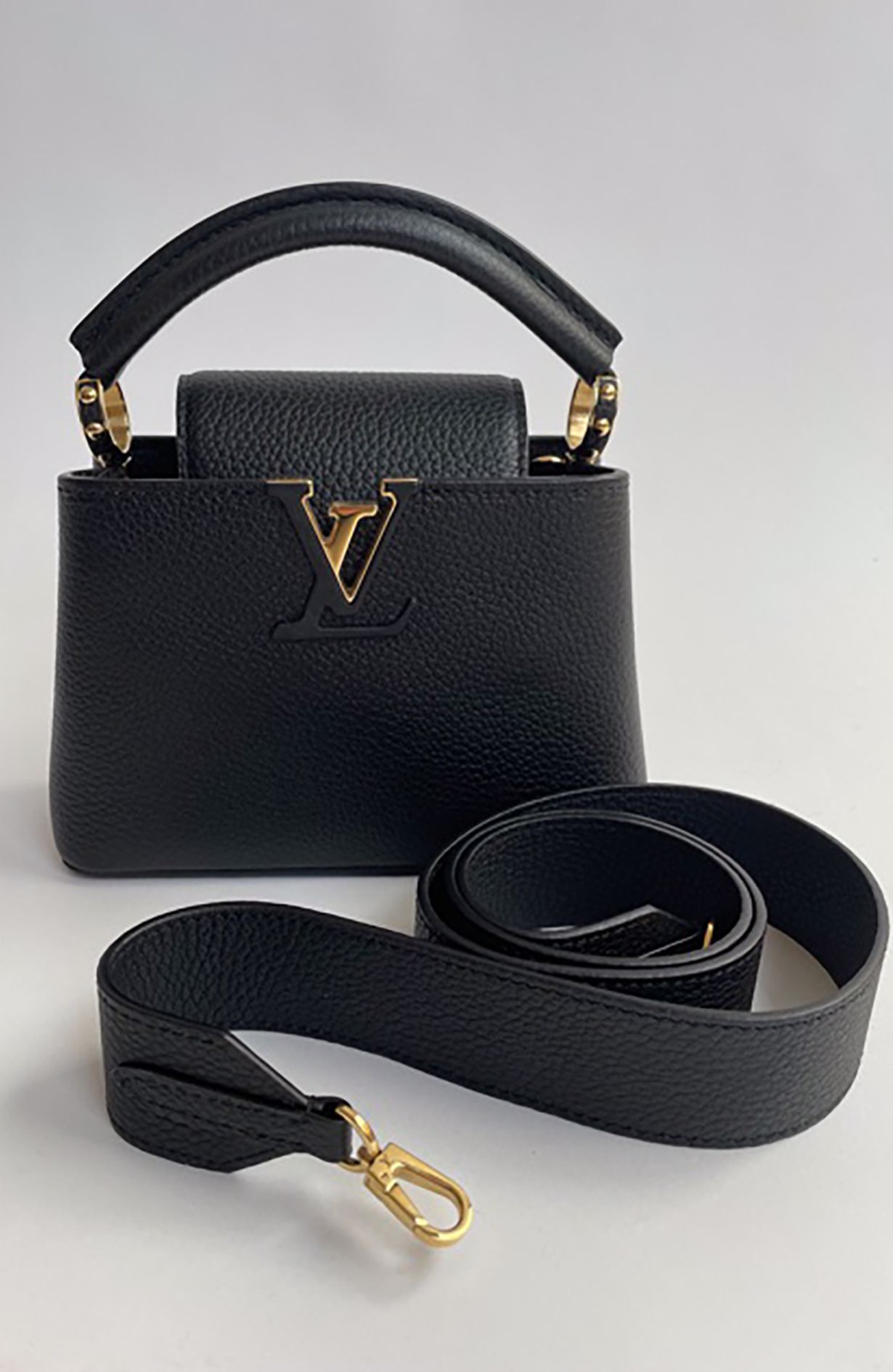 Louis Vuitton Capucines BB Metallic Grey Top Handle Handbag