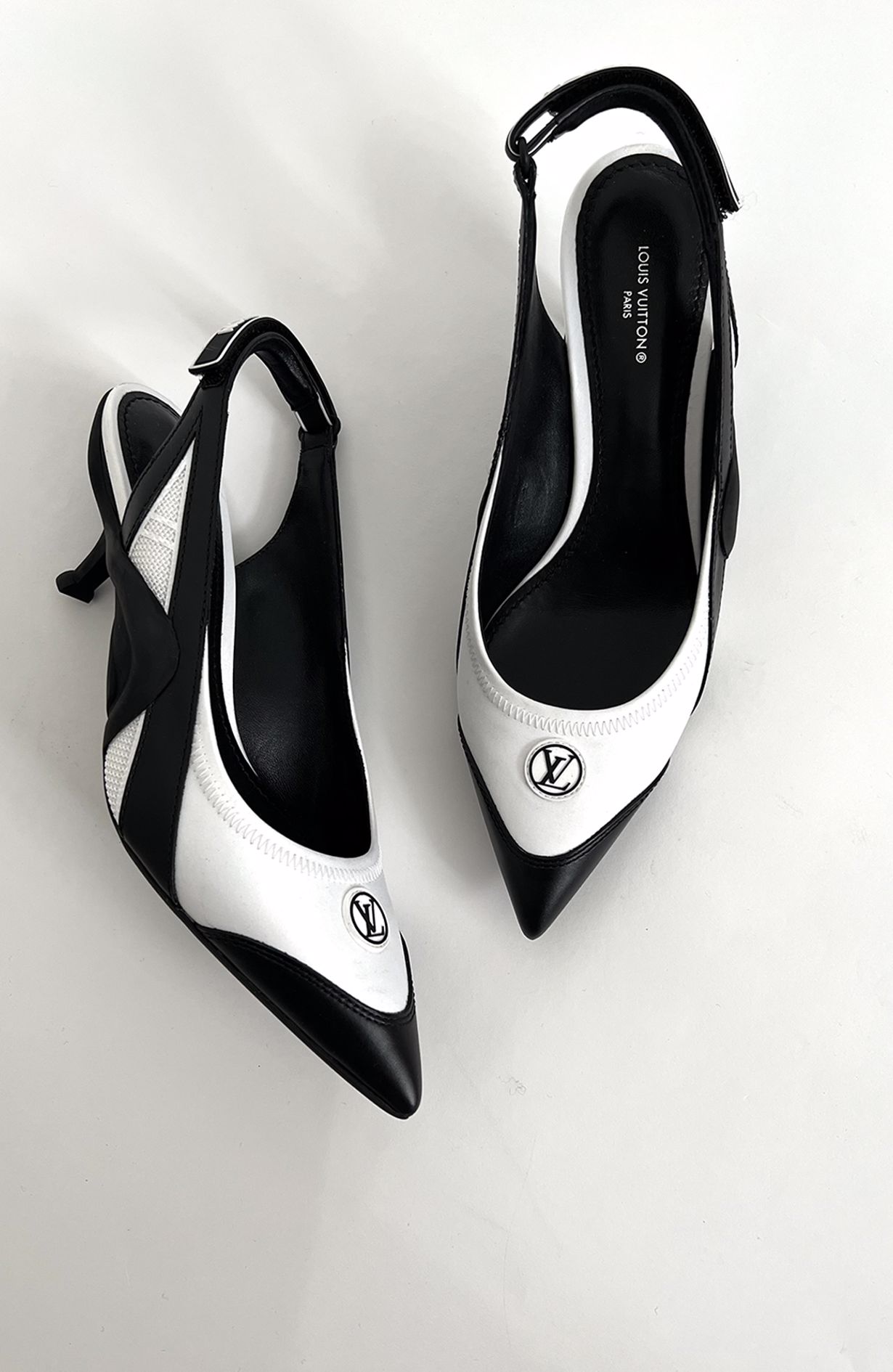 Louis Vuitton Black / White Slingback Pumps - Size 38