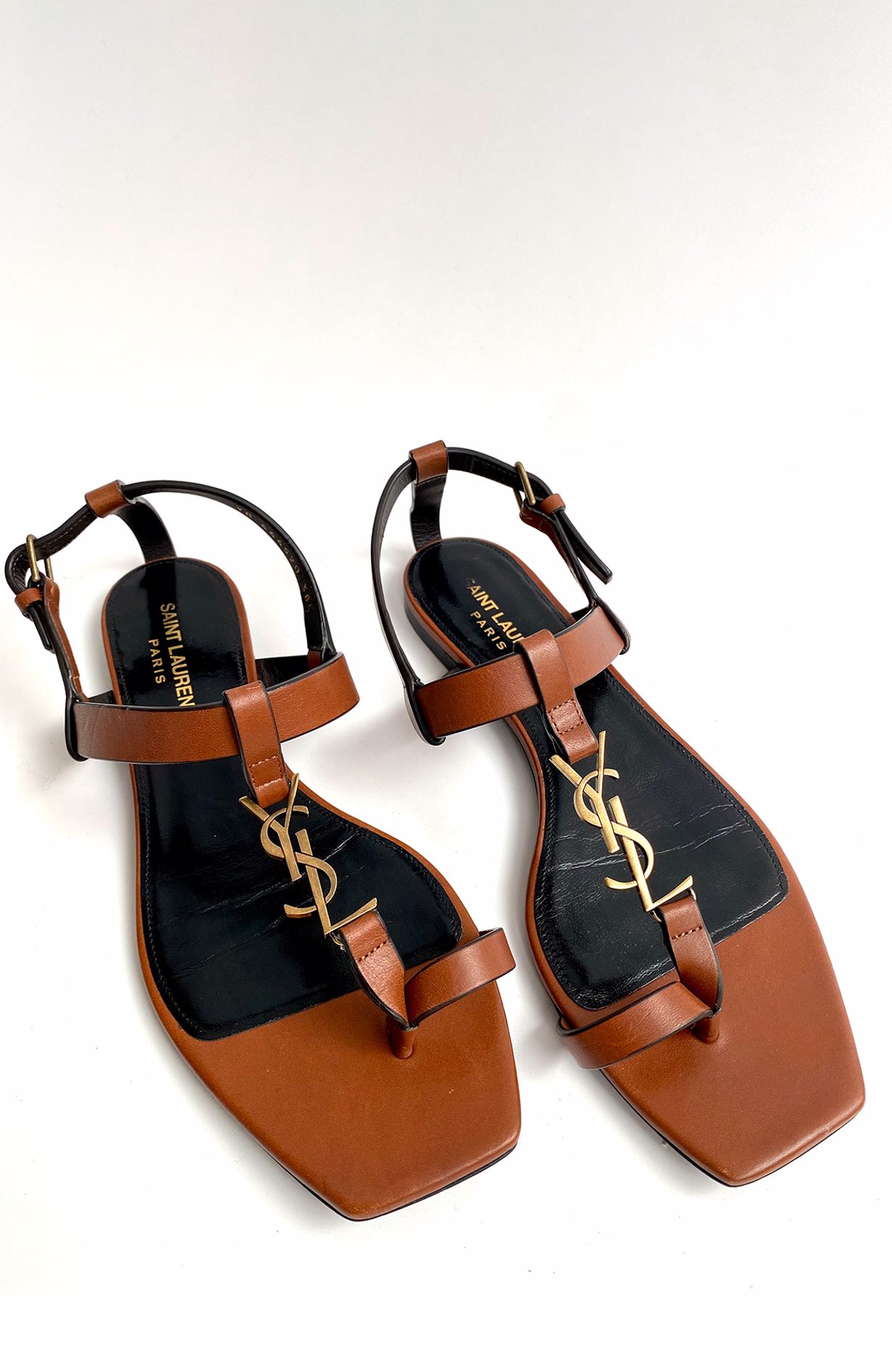Saint Laurent sandals w metal YSL cognac size 38,5