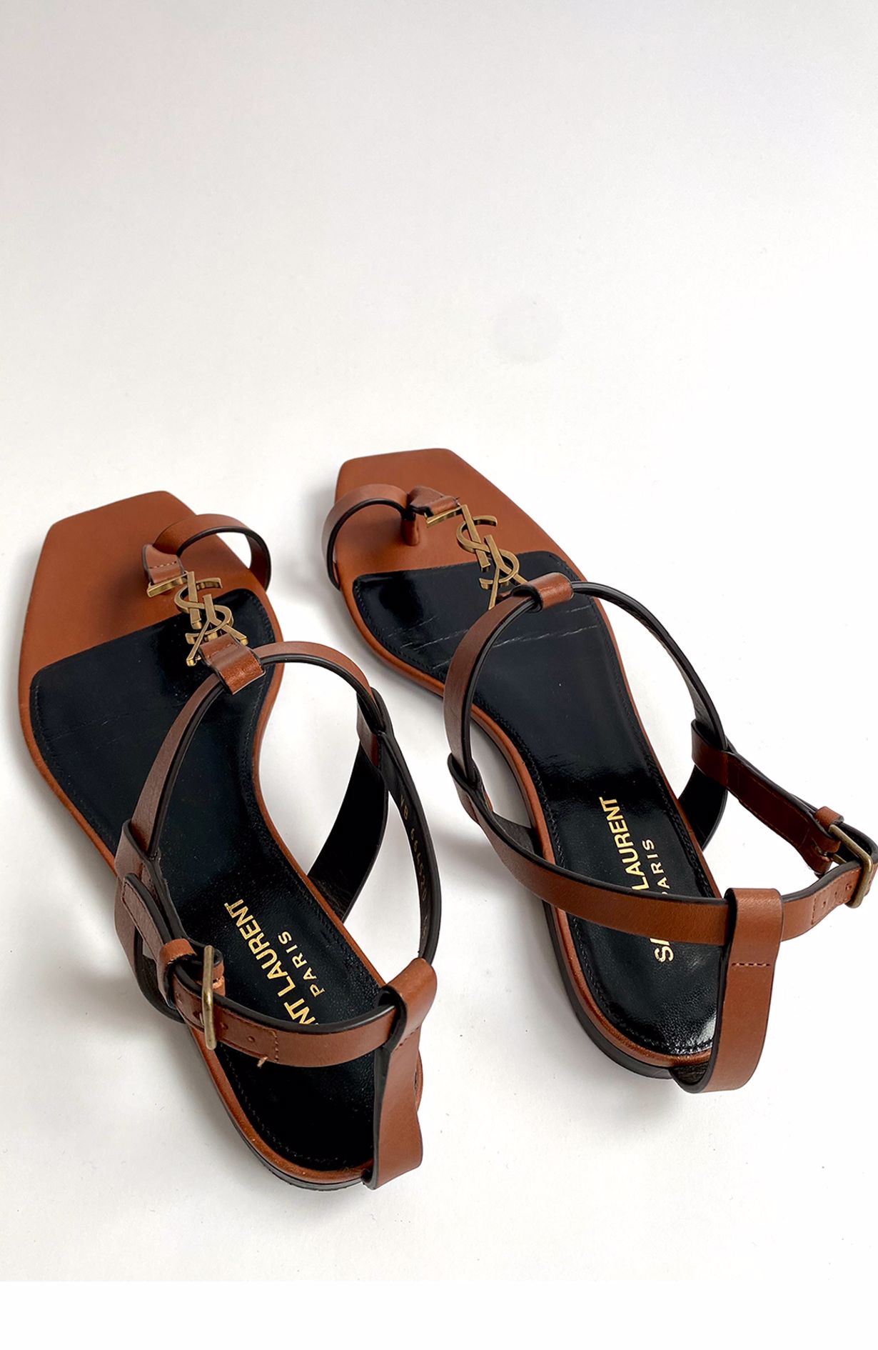 Saint Laurent sandals w metal YSL cognac size 38,5