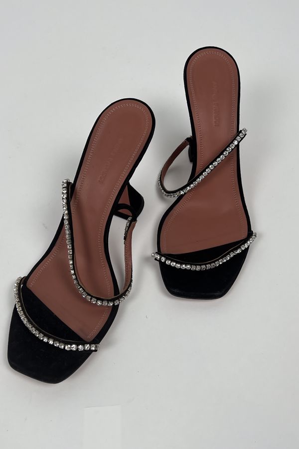 Amina Muaddi heels black w crystals 