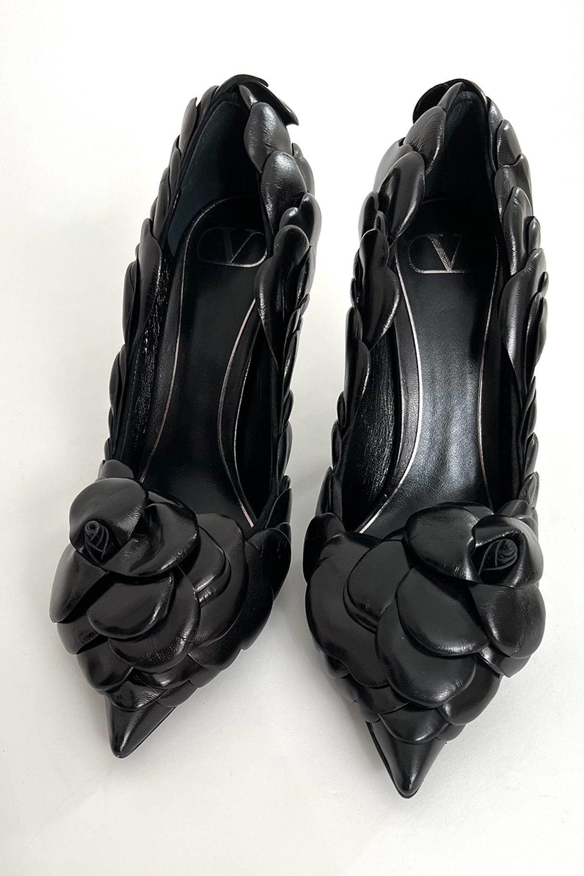 Valentino Heels Black With Roses - Size 38